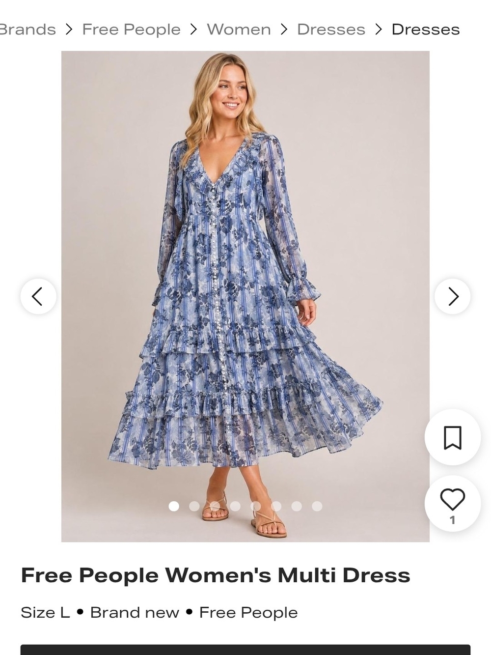 Free People Blue Floral Tiered Maxi with V-Neck